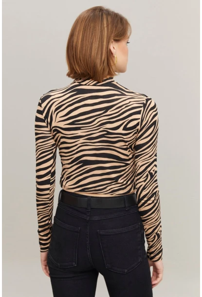 Kadın Siyah-Camel Yarım Balıkçı Crop Bluz LPP1137-1