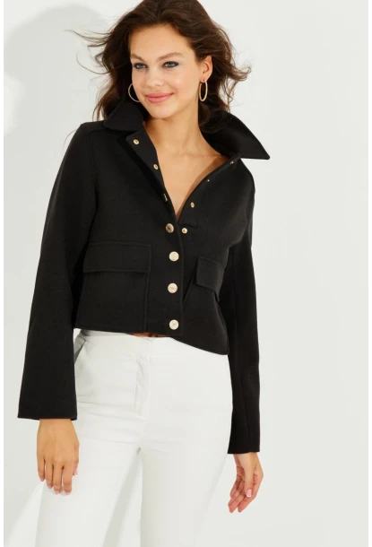 Kadın Siyah Cepli Kısa Kaşe Ceket TW50048
