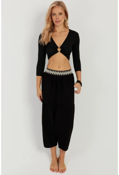 Kadın Siyah Cepli Şalvar Pantolon ÖM1203