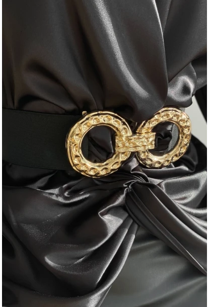 Kadın Siyah Çift Tokalı Lastik Kemer BE621