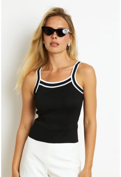 Kadın Siyah Çizgili Triko Bluz KAZ09