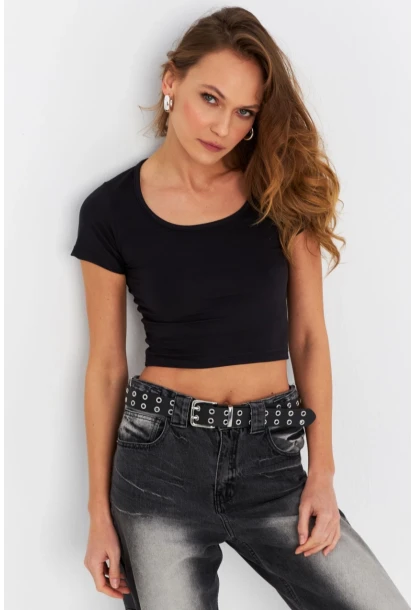 Kadın Siyah Crop Bluz OR0232