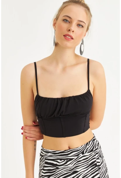 Kadın Siyah Crop Bluz ZH259