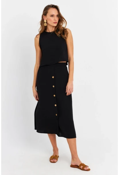 Kadın Siyah Crop Etek Takım MQ0030