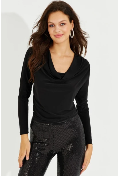 Kadın Siyah Degaje Yaka Bluz LPP1234