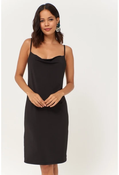 Kadın Siyah Degaje Yaka Elbise LPP1130