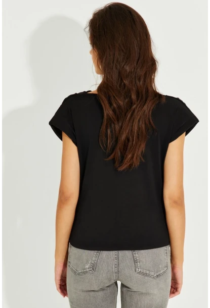 Kadın Siyah Degaje Yaka Vatkalı Bluz SDY2024
