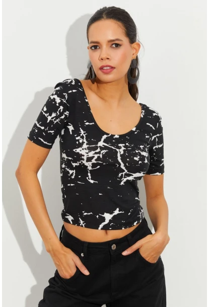 Kadın Siyah Desenli Bluz LPP1224