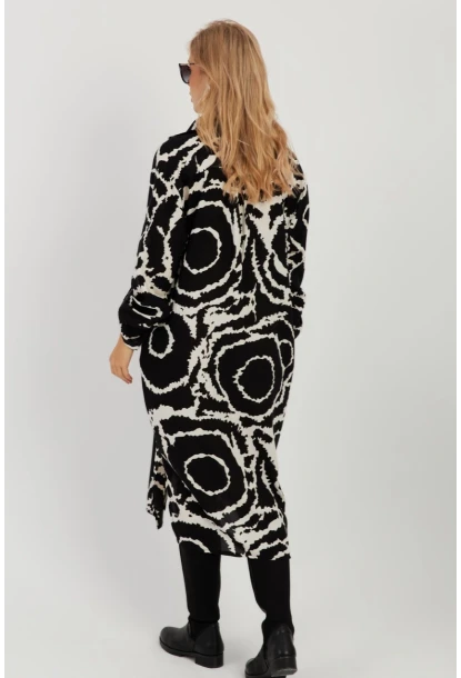 Kadın Siyah Desenli Gömlek Elbise LV174