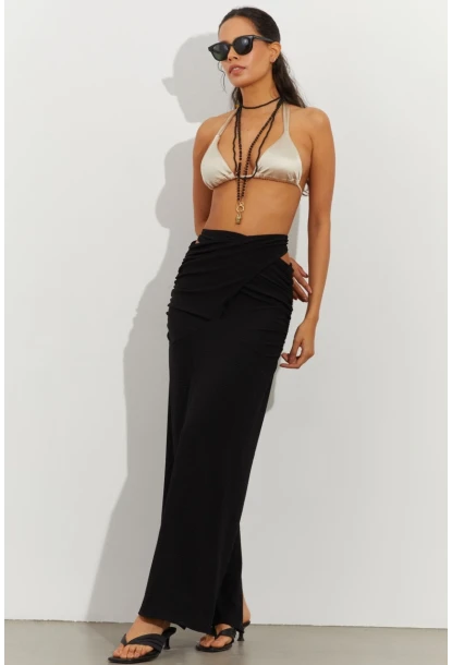 Kadın Siyah Drapeli Etek B224