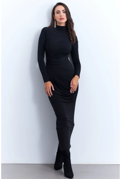 Kadın Siyah Drapeli Maxi Elbise MLİK12