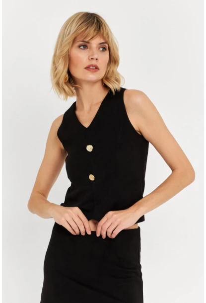 Kadın Siyah Düğme Detaylı Süet Bluz KED7113