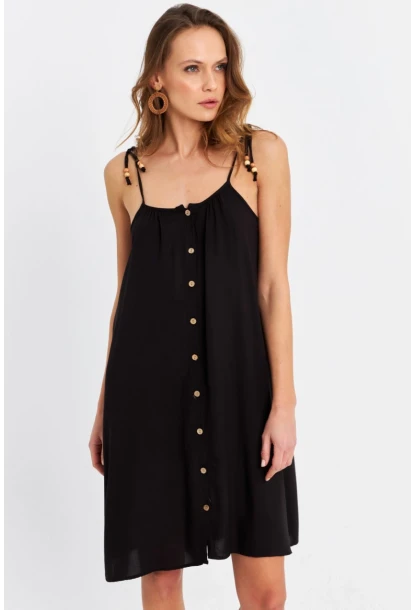 Kadın Siyah Düğmeli Mini Elbise PC20655