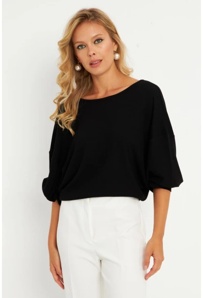 Kadın Siyah Düğüm Detaylı Bluz GÇ176