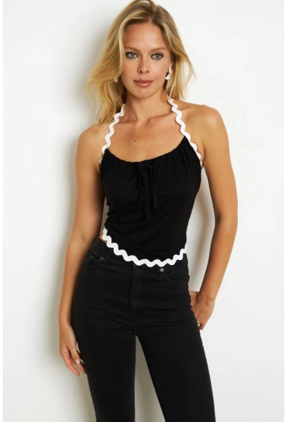 Kadın Siyah Düğümlü Bluz EY2823