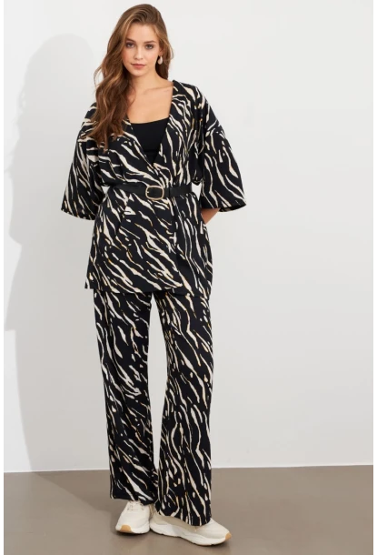 Kadın Siyah-Ekru Alt Üst Bürümcük Takım MLON500