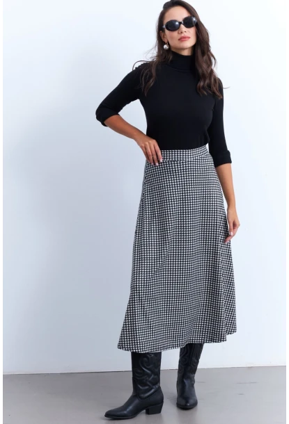 Kadın Siyah-Ekru Desenli Çan Etek MLON3007