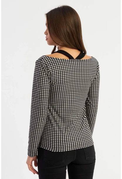 Kadın Siyah-Ekru V Yaka Kazayağı Bluz EY2940