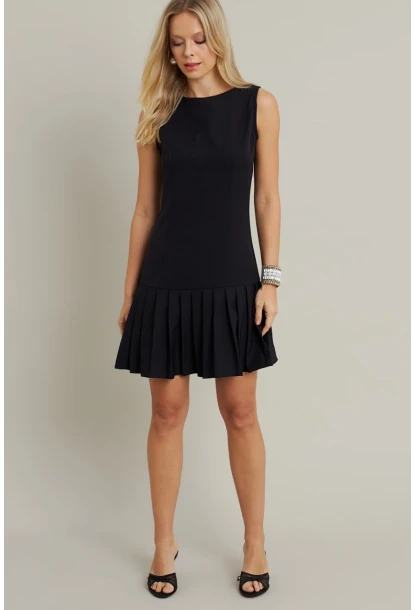 Kadın Siyah Etegi Pileli Mini Elbise FRY2265