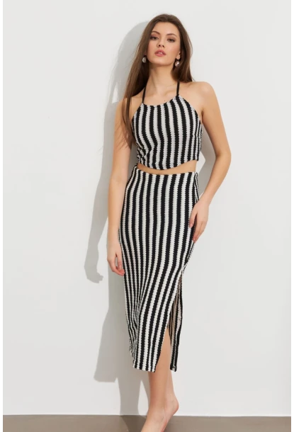 Kadın Siyah Etekli Triko Takım ROP108