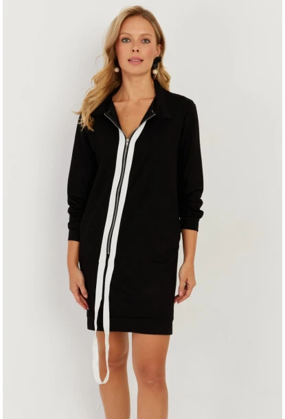 Kadın Siyah Fermuarlı Midi Elbise ST5025