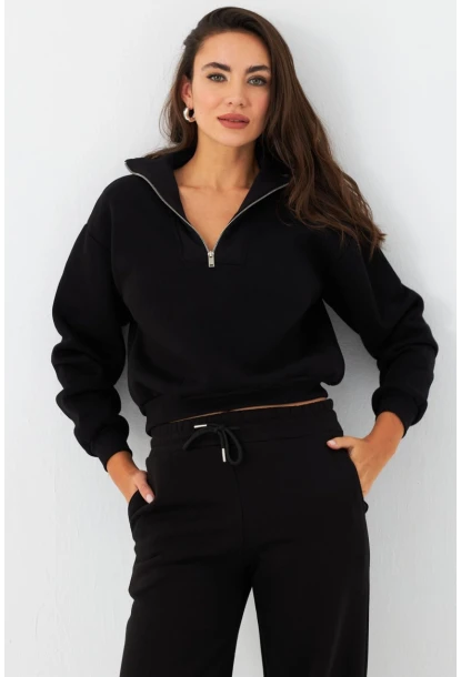 Kadın Siyah Fermuarlı Sweatshirt DY1463