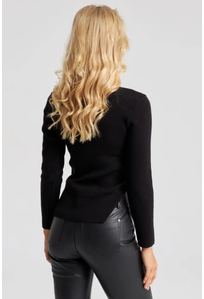 Kadın Siyah Fermuarlı Triko Kazak YZ523