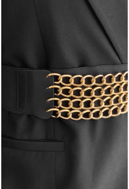 Kadın Siyah-Gold Dört Zincirli Lastikli Kemer BE648