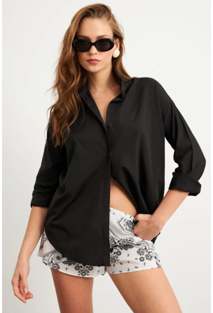 Kadın Siyah Gömlek Q1100
