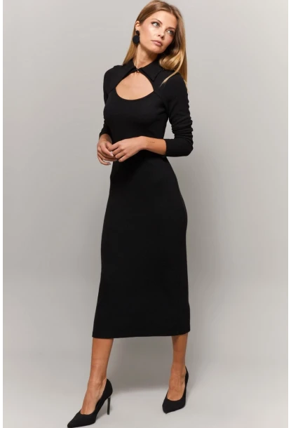 Kadın Siyah Gömlek Yaka Pencereli Elbise Yİ1957