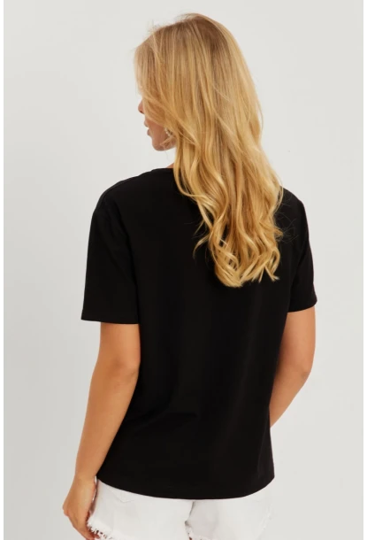 Kadın Siyah Gül Aksesuarlı T-Shirt SF12721