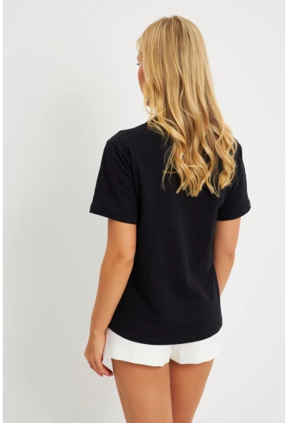 Kadın Siyah Gül Aksesuarlı T-Shirt SF12740