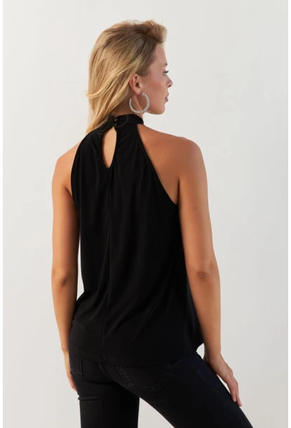 Kadın Siyah Halter Yaka Bluz LPP1273