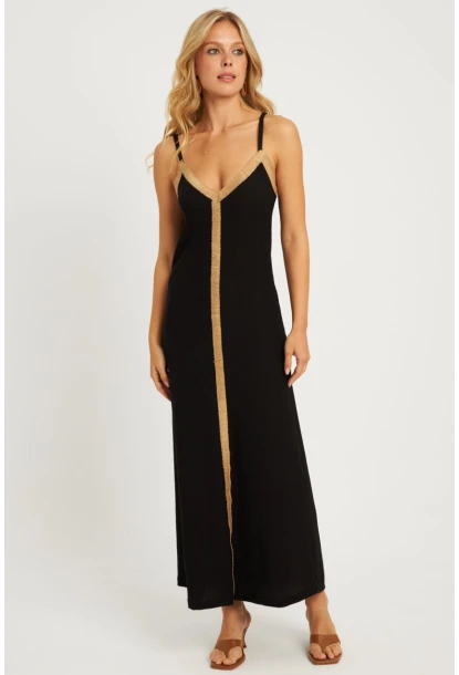 Kadın Siyah Hasır Detaylı Bürümcük Midi Elbise EY2839