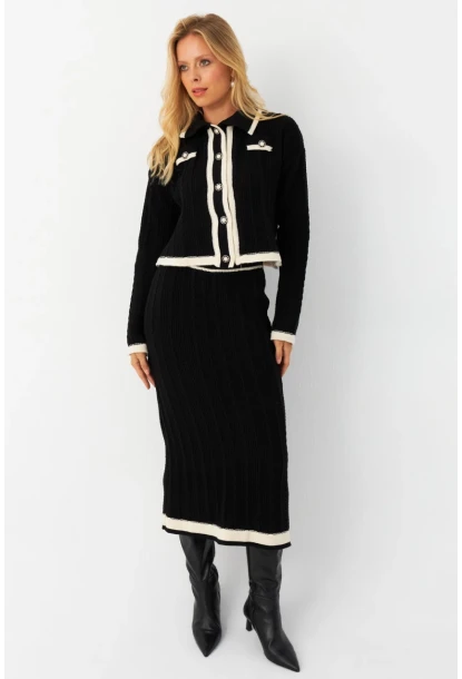 Kadın Siyah İkili Alt Üst Triko Takım NUV34