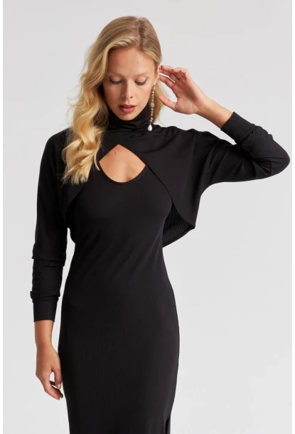 Kadın Siyah İkili Bolerolu Midi Elbise KED133