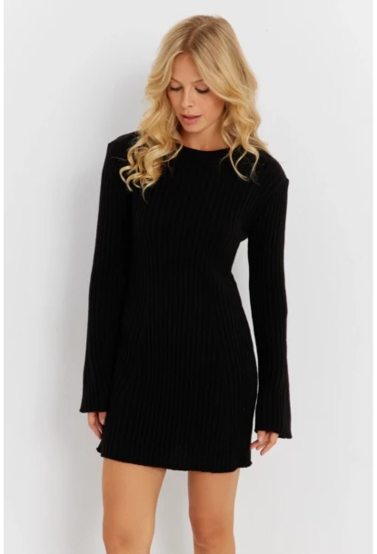 Kadın Siyah İspanyol Kol Triko Mini Elbise YV273
