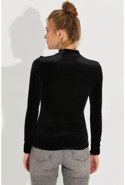 Kadın Siyah Kadife Bluz LPP1240