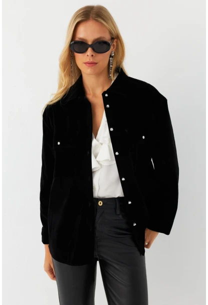 Kadın Siyah Kadife Gömlek CAR1074