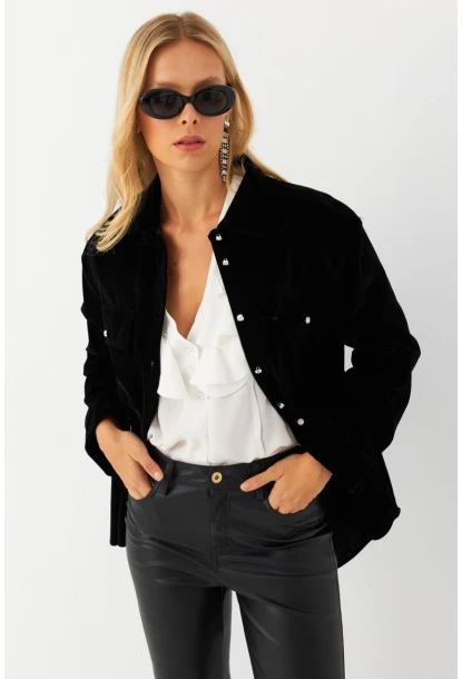 Kadın Siyah Kadife Gömlek CAR1074