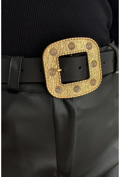 Kadın Siyah Kare Toka Taşlı Kemer BE614