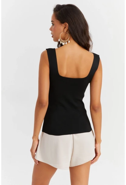 Kadın Siyah Kare Yaka Triko Bluz YV80