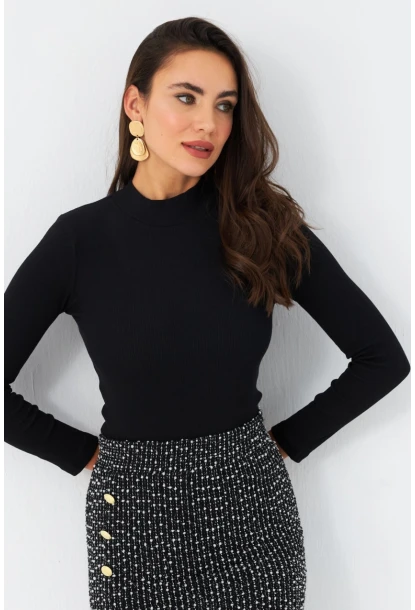 Kadın Siyah Kaşkorse Basic Bluz AYD389