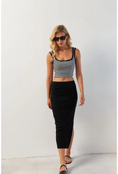 Kadın Siyah Kaşkorse Midi Etek XL2034