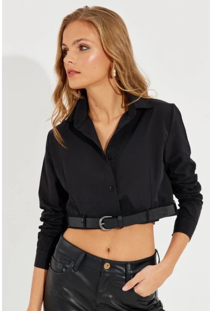 Kadın Siyah Kemerli Kısa Gömlek MEN2017