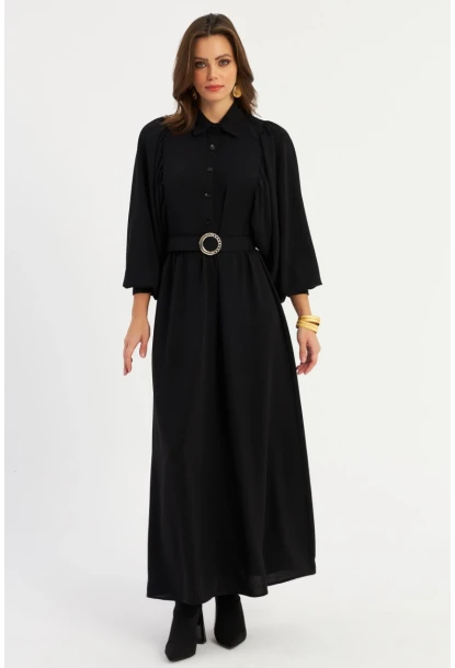 Kadın Siyah Kemerli Maxi Elbise MASF15