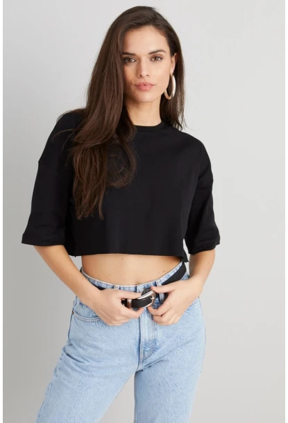Kadın Siyah Kısa Salaş Bluz BE1000