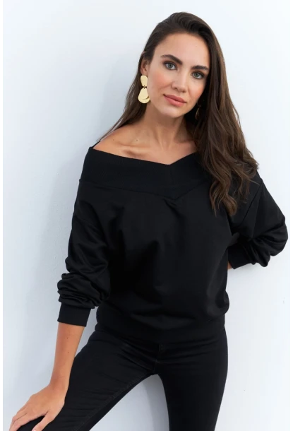 Kadın Siyah Kısa Sweatshirt TF16