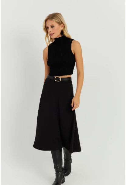 Kadın Siyah Kloş Midi Etek LV173