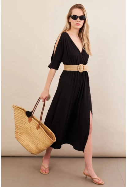 Kadın Siyah Kol Pencereli Midi Elbise MP500